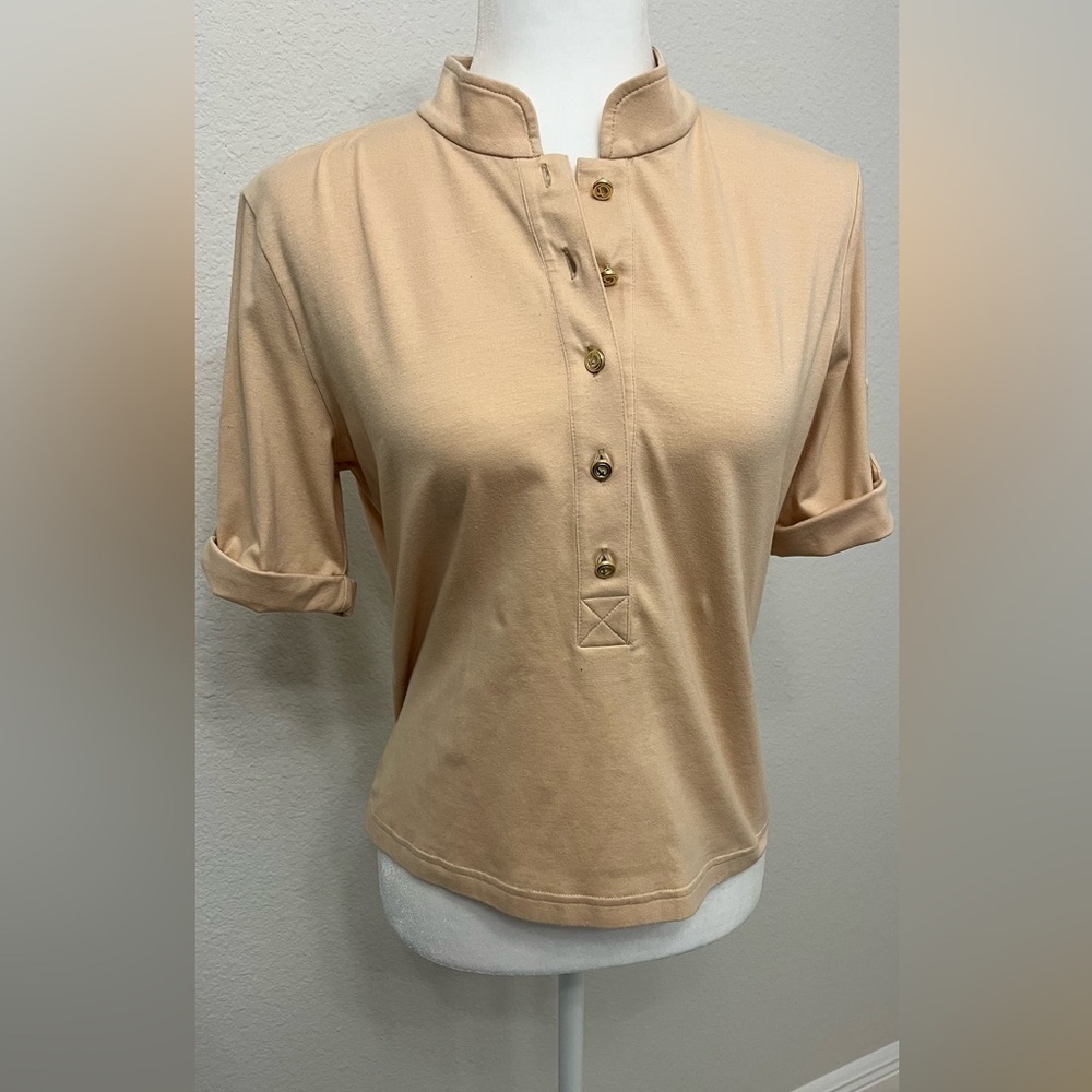 St. John Tan Women's Top Shirt With Short Sleeves Size Small